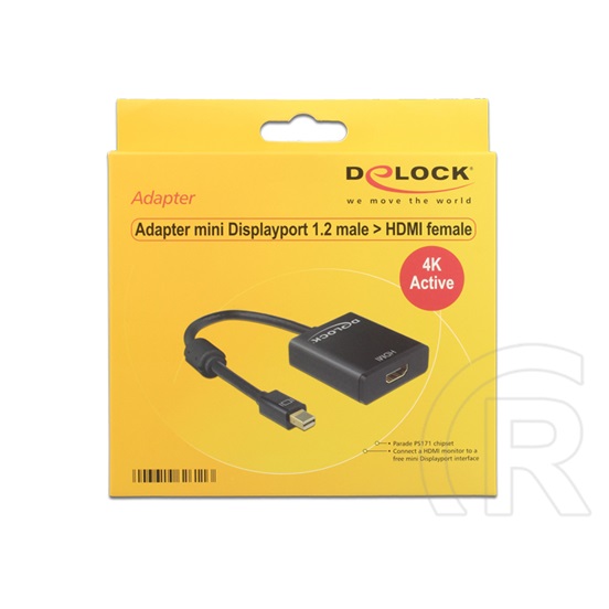 Delock adapter mini DisplayPort 1.2 (M) > HDMI (F) (4K, aktív, fekete)