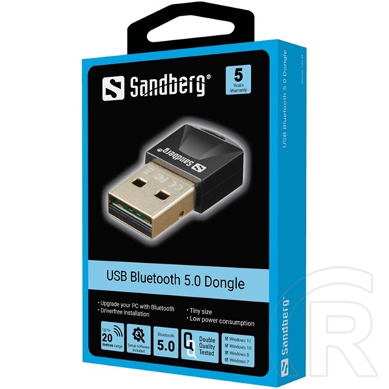 Sandberg USB Bluetooth 5.0 Dongle (fekete; BT5.0 + EDR; Max: 20m)