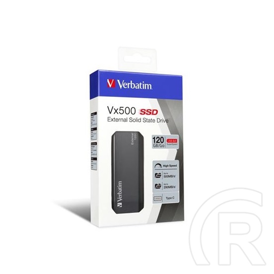 120 GB Verbatim Vx500 Portable SSD (USB 3.1, fém, szürke)