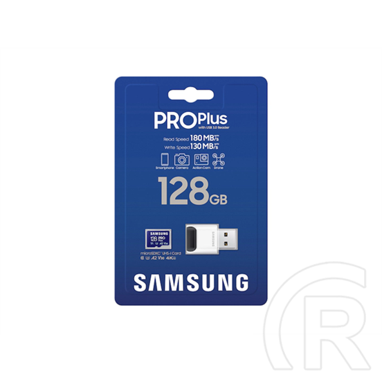 128 GB MicroSDXC Card Samsung Pro Plus (180 MB/s, Class 10, U3, V30, A2, adapter nélkül)