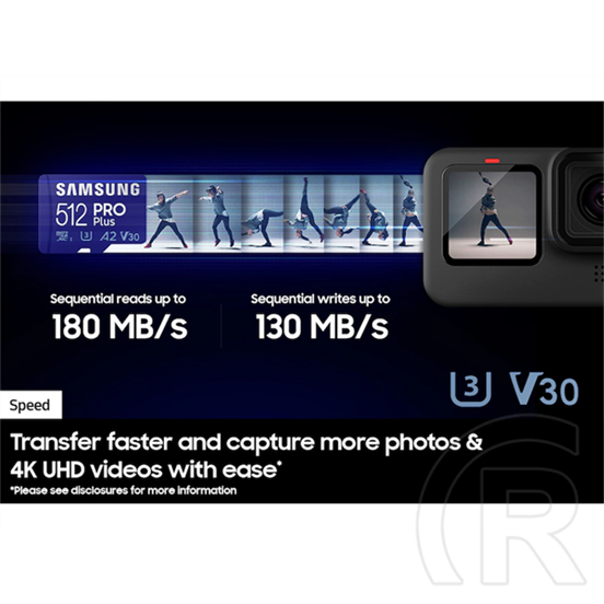 128 GB MicroSDXC Card Samsung Pro Plus (180 MB/s, Class 10, U3, V30, A2, adapter nélkül)