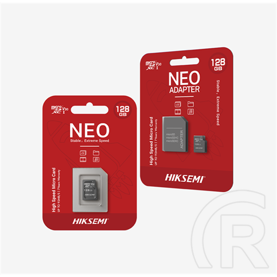 128 GB MicroSDXC Hikvision Neo memóriakártya (Class 10, UHS-I, V30, 92/40 MB/s, SD adapter)