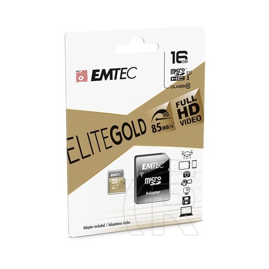 16 GB MicroSDHC Emtec Elite Gold memóriakártya (Class 10, UHS-I, SD adapter)