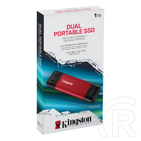 1 TB Kingston Hordozható SSD (USB-A, USB-C, USB 3.2 Gen 2, olvasás max. 1050 MB/s, írás max. 950 MB/s, külső)