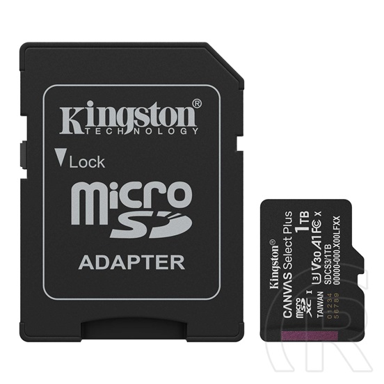 1 TB MicroSDXC Kingston Canvas Select Plus Gen3 memóriakártya (Class 10, UHS-I, U3, V30, A1, SD adapter)