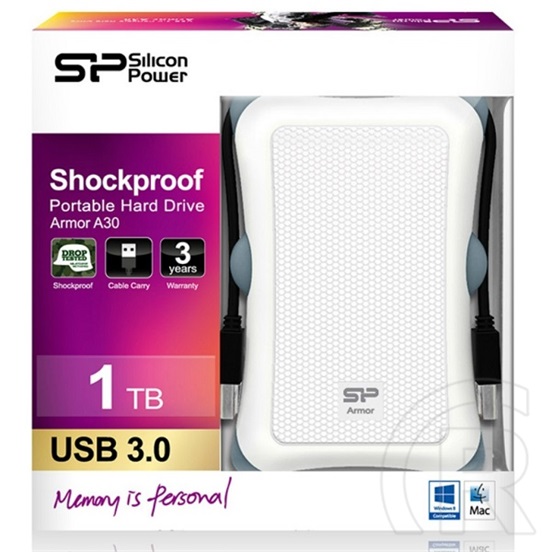 1 TB Silicon Power Armor A30 HDD (2,5", USB 3.0, fehér)