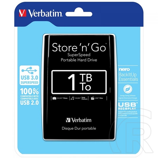 1 TB Verbatim Store `n` Go Super Speed HDD (2,5", USB 3.0, fekete)