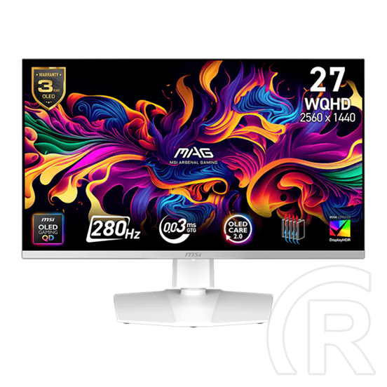 26,5" MSI MAG 272QPW monitor (QD-OLED, 2560x1440, 280Hz, 0,03ms, 2xHDMI, DP, USB-C, fehér)