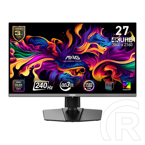 26,5" MSI MAG 272UP monitor (QD-OLED, 3840x2160, 240Hz, 0,03ms, 2xHDMI+DP+USB-C)