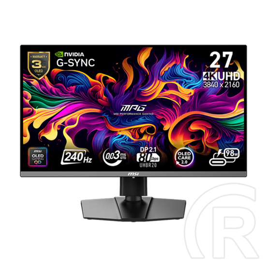 26,5" MSI MPG 272URX monitor (QD-OLED, 3840x2160 (UHD), 240Hz, DP+2xHDMI+USB-C, 2xUSB, fekete)