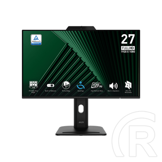 27" MSI MP272PMG monitor (IPS, 1920x1080, 120Hz, DP+HDMI+VGA, webkamera, USB, hangszóró, magasságállítható, fekete)