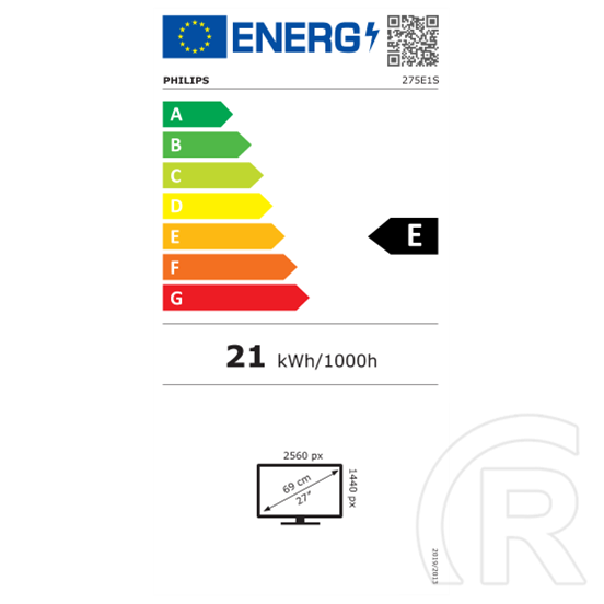 27" Philips 275E1S monitor (IPS, 2560x1440, 75 Hz, DP+HDMI+VGA)