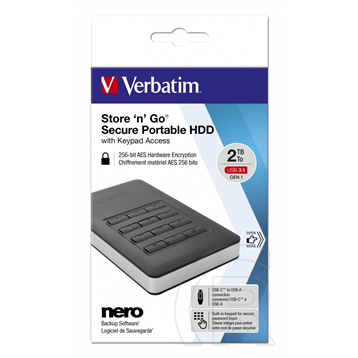 2 TB Verbatim Store `n` Go Secure HDD with Keypad Access (2,5
