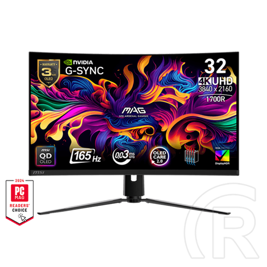 31,5" MSI MAG 321CUP monitor (QD-OLED, UHD 3840x2160, 165Hz, 0,03ms, DP+HDMI+USB-C, 1700R, fekete)