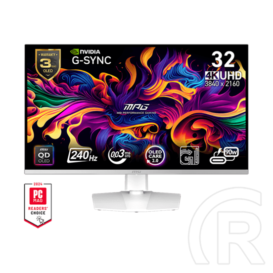 31,5" MSI MPG 321URXW monitor (QD-OLED, 3840x2160, 240Hz, 2xHDMI+DP+USB-C, 0,03ms, 250cd/m2, fekete)