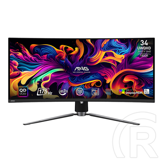 34" MSI MAG 341CQP monitor (QD-OLED, 3440x1440 UWQHD, 175Hz, ívelt 1800R, 0,03ms, DP+2xHDMI+USB-C, fekete)