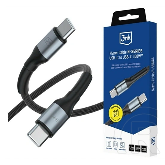 3MK hyper n-series adatkábel (type-c - type-c, 100w, gyorstöltő, 150cm) fekete
