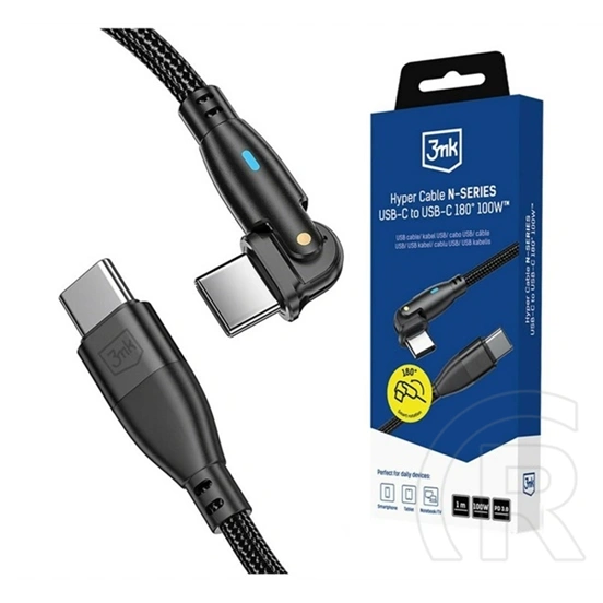 3MK hyper n-series adatkábel (type-c - type-c, 100w, gyorstöltő, 90 fokos, 100cm) fekete