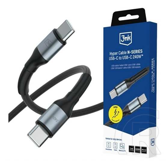 3MK hyper n-series adatkábel (type-c - type-c, 240w, gyorstöltő, 100cm) fekete