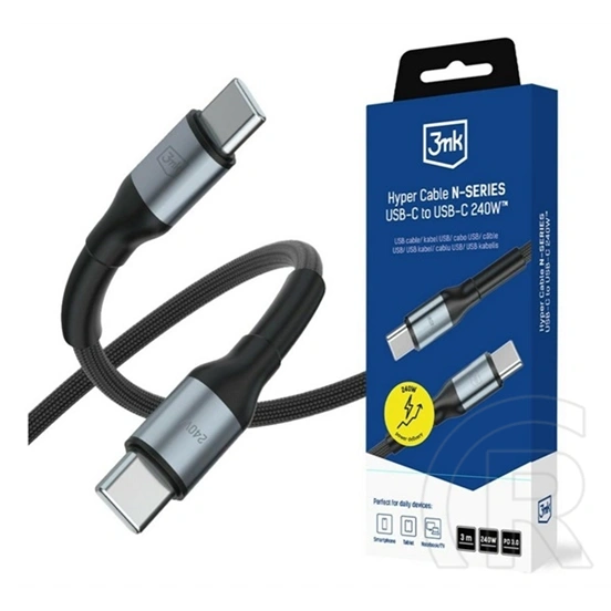 3MK hyper n-series adatkábel (type-c - type-c, 240w, gyorstöltő, 300cm) fekete
