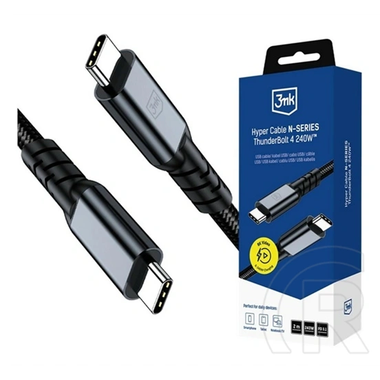 3MK hyper n-series adatkábel (type-c - type-c, 240w, gyorstöltő, thunderbolt 4, 200cm) fekete