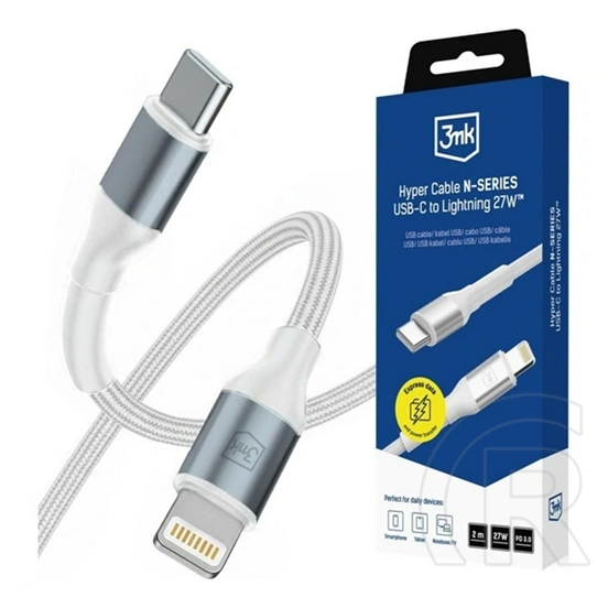 3MK iPhone 14 Plus  hyper n-series adatkábel (type-c - lightning, 27w, gyorstöltő, 200cm) fehér