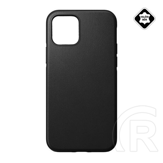 4-OK Apple iPhone 12 Pro Max műanyag védő (valódi bőr hátlap, mikrofiber plüss karcolásmentesítő belső, prémium) fekete