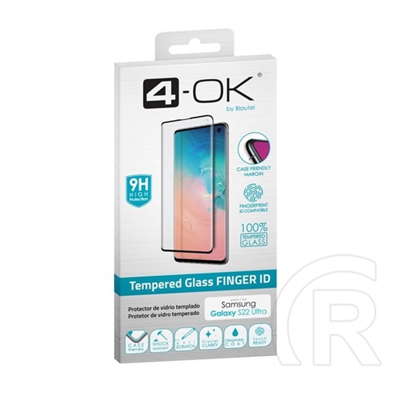 4-OK Samsung Galaxy S22 Ultra 5G (SM-S908) képernyővédő üveg (3D full glue, íves, karcálló, tokbarát, ujjlenyomat olvasó