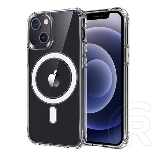 4-OK műanyag telefonvédő ( Apple iPhone 13 mini szilikon keret, közepesen ütésálló, Magsafe rögzítésű) átlátszó