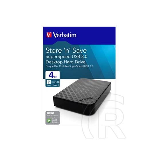 4 TB Verbatim Store `n` Save HDD (3,5", USB 3.0, fekete)