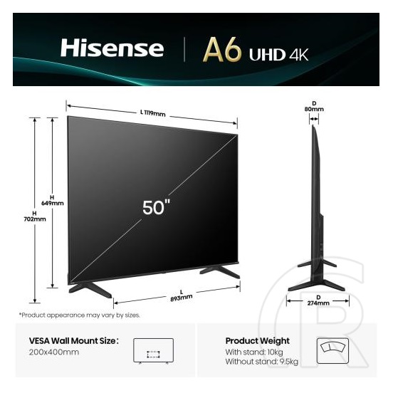 50" Hisense 50A6Q 4K UHD Smart LED TV
