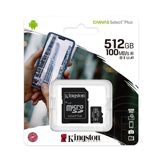 512 GB MicroSDXC Card Kingston Canvas Select Plus (Class 10, UHS-I, V30, A1) 1 adapter