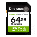 64 GB SDXC Kingston Canvas Select Plus gen3 memóriakártya (Class 10, UHS-I, U1, V10)
