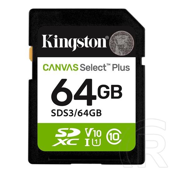64 GB SDXC Kingston Canvas Select Plus gen3 memóriakártya (Class 10, UHS-I, U1, V10)