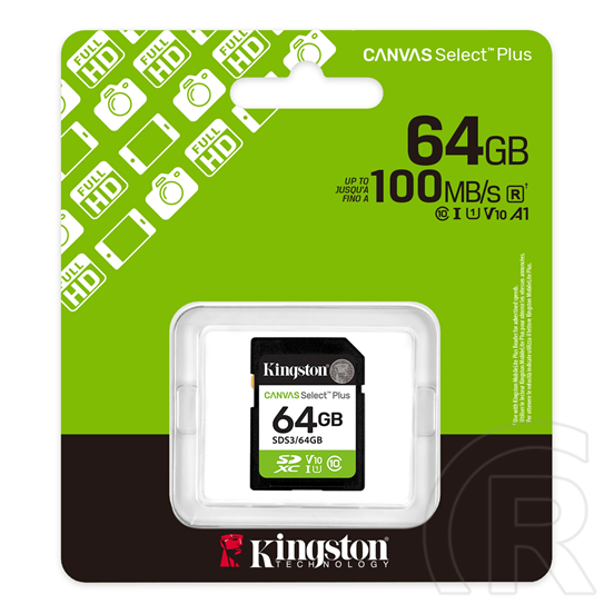 64 GB SDXC Kingston Canvas Select Plus gen3 memóriakártya (Class 10, UHS-I, U1, V10)