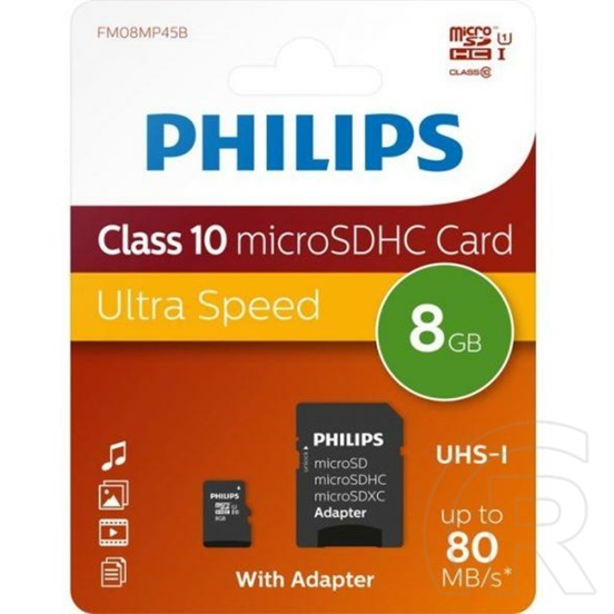 8 GB MicroSDHC Card Philips (80 MB/s, Class 10, U1, UHS-1)