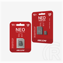 8 GB MicroSDHC HIKVISION Neo memóriakártya (Class 10, UHS-I, 23 MB/s olvasás, 10 MB/s írás, kártya + adapter)