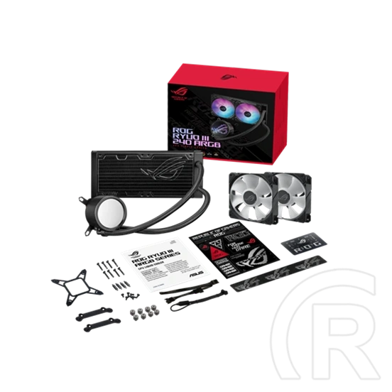 ASUS ROG RYUO III 240 vízhűtés (240 mm, 2x120 mm ventilátor, PWM, max 2200 RPM, max 36,45 dBA, ARGB, fekete)
