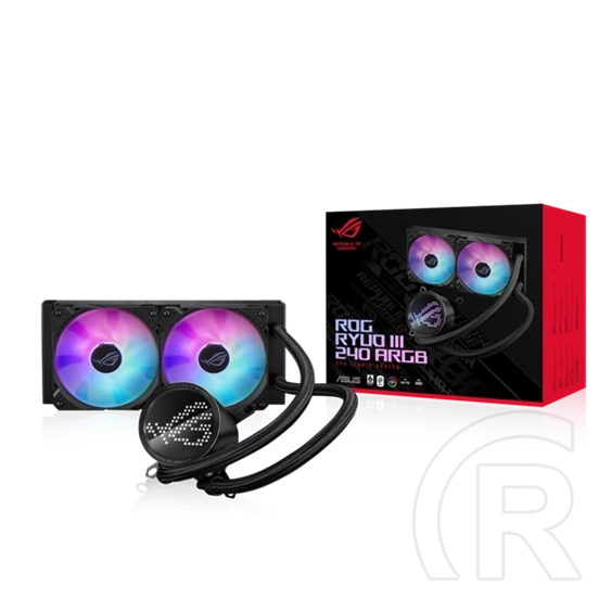 ASUS ROG RYUO III 240 vízhűtés (240 mm, 2x120 mm ventilátor, PWM, max 2200 RPM, max 36,45 dBA, ARGB, fekete)