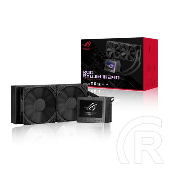 ASUS ROG Ryujin III 240 vízhűtés (3,5" LCD, 2x 120 mm, 450-2000 rpm, 29,7 dBA, PWM, Asetek szivattyú max. 3800 rpm, LGA