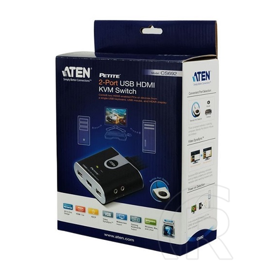 ATEN CS692 Cable KVM Switch (2 PC, USB, +kábel)