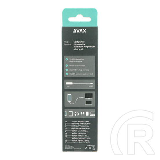 AVAX Átalakító adapter USB-C / RJ45 (Gigabit, 10/100/1000 Mbps)