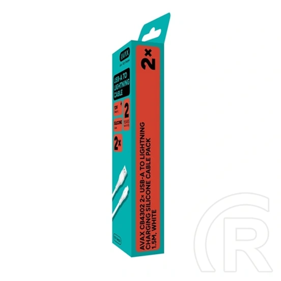 AVAX CB4302 kábelcsomag (2x USB-A–Lightning, 1,5 m, 18W, puha szilikon, fehér)