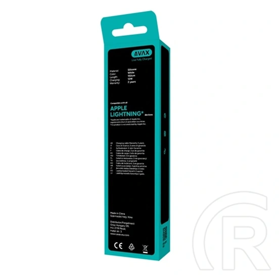 AVAX CB4302 kábelcsomag (2x USB-A–Lightning, 1,5 m, 18W, puha szilikon, fehér)