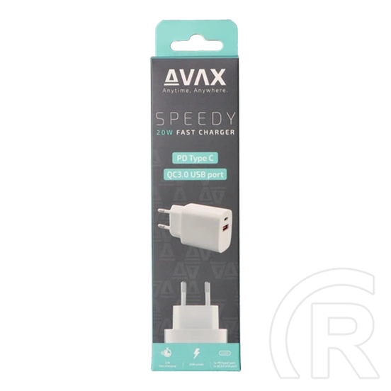 AVAX CH320 Speedy hálózati fali töltő USB + Type-C (20W, gyorstöltő, USB Type-A, USB Type-C, fehér)