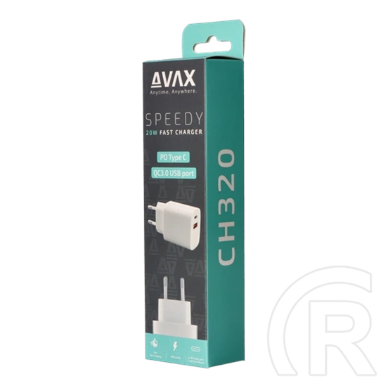 AVAX CH320 Speedy hálózati fali töltő USB + Type-C (20W, gyorstöltő, USB Type-A, USB Type-C, fehér)