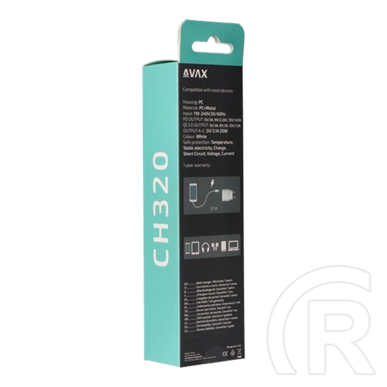 AVAX CH320 Speedy hálózati fali töltő USB + Type-C (20W, gyorstöltő, USB Type-A, USB Type-C, fehér)
