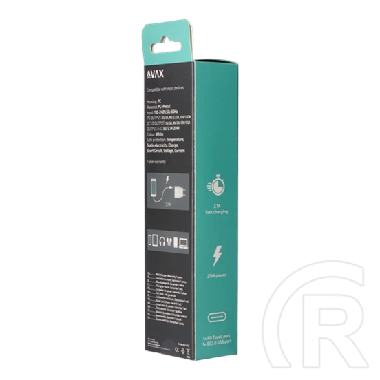 AVAX CH320 Speedy hálózati fali töltő USB + Type-C (20W, gyorstöltő, USB Type-A, USB Type-C, fehér)