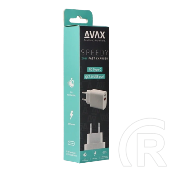 AVAX CH320 Speedy hálózati fali töltő USB + Type-C (20W, gyorstöltő, USB Type-A, USB Type-C, fehér)