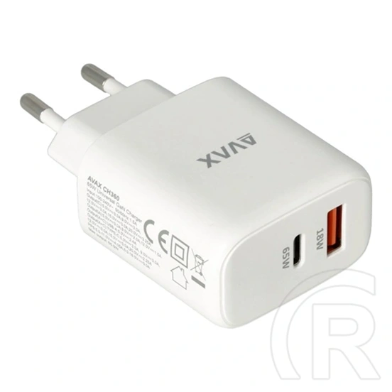 AVAX CH360 Speedy fali töltő (65W USB-C PD, 18W USB-A QC, GaN, USB-C+USB-A csatlakozó, fehér)